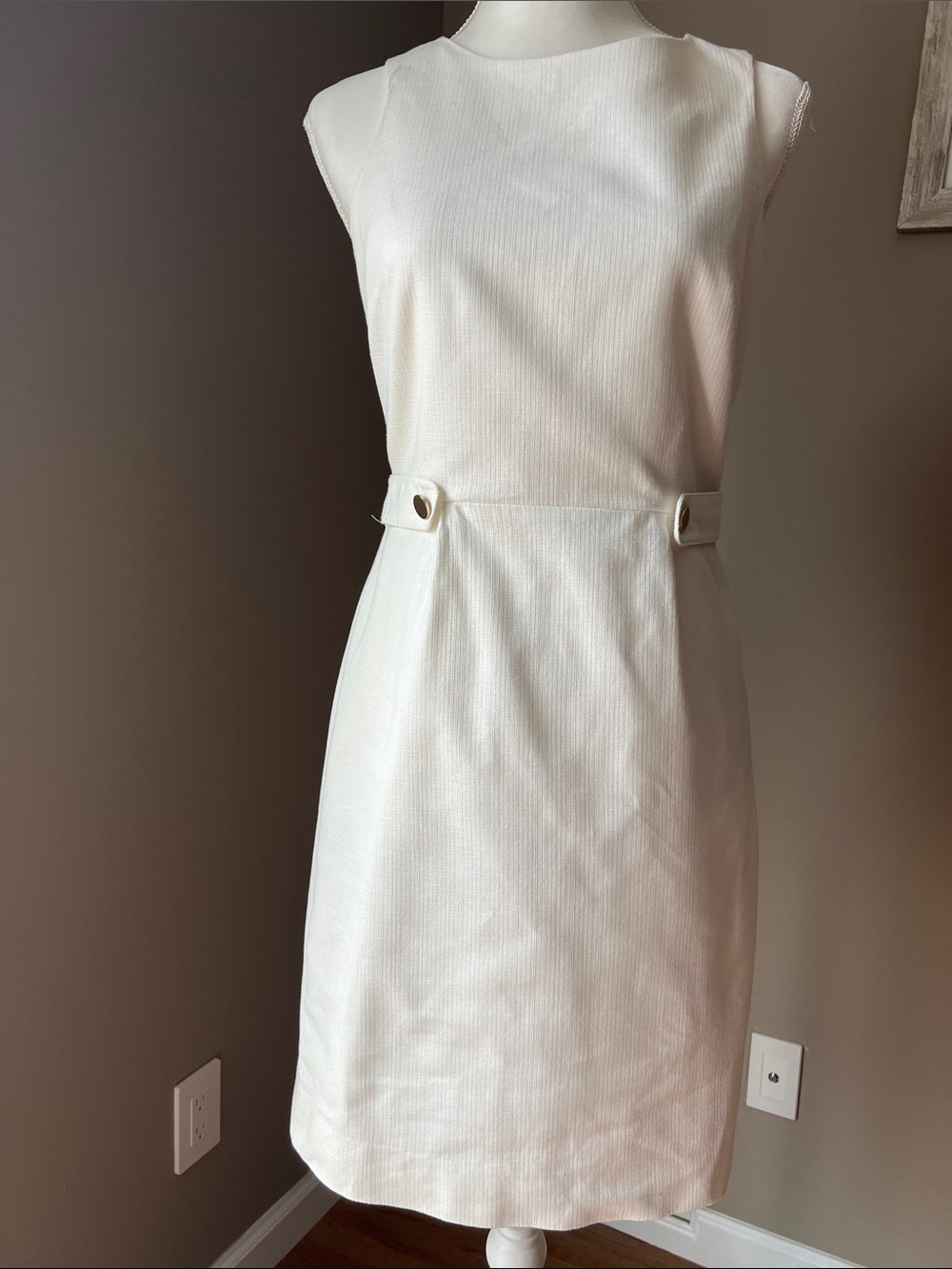 J. Crew Cream Sleeveless Sheath Dress with Waist Tab